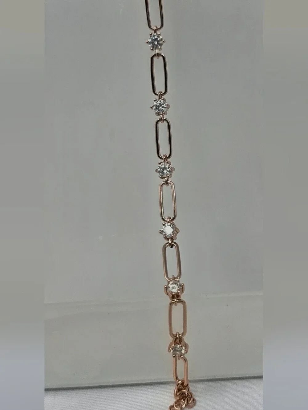 Sterling Silver/rose Gold Paperclip Tennus Braclet, 3 Ct. Moissinite